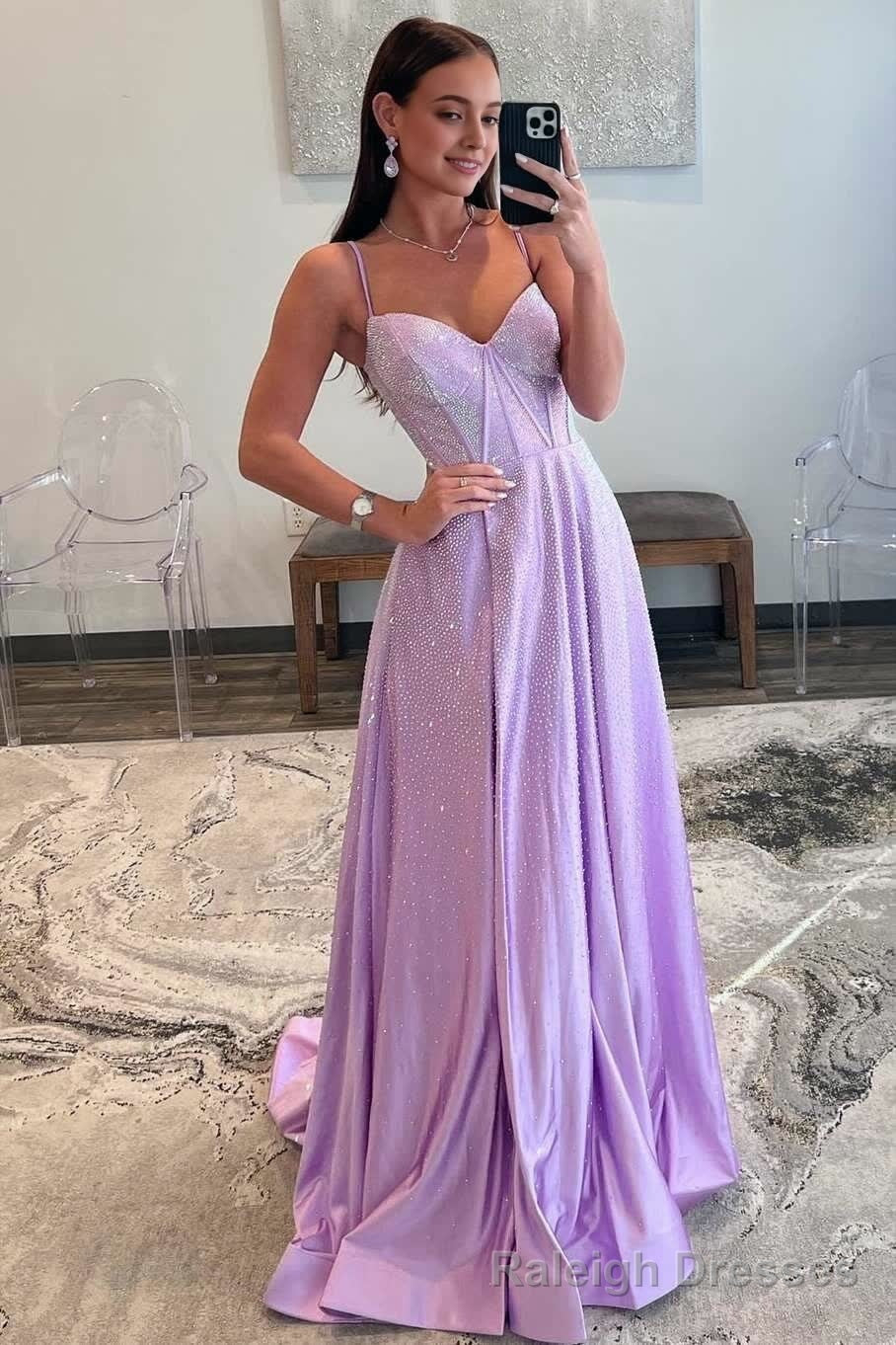 Strapless Lilac Corset A-Line Prom Dress with Rhinestones Main image