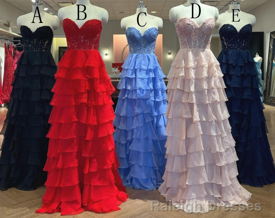 Strapless Long Prom Dresses with Lace Top and Ruffle Skirt Main image