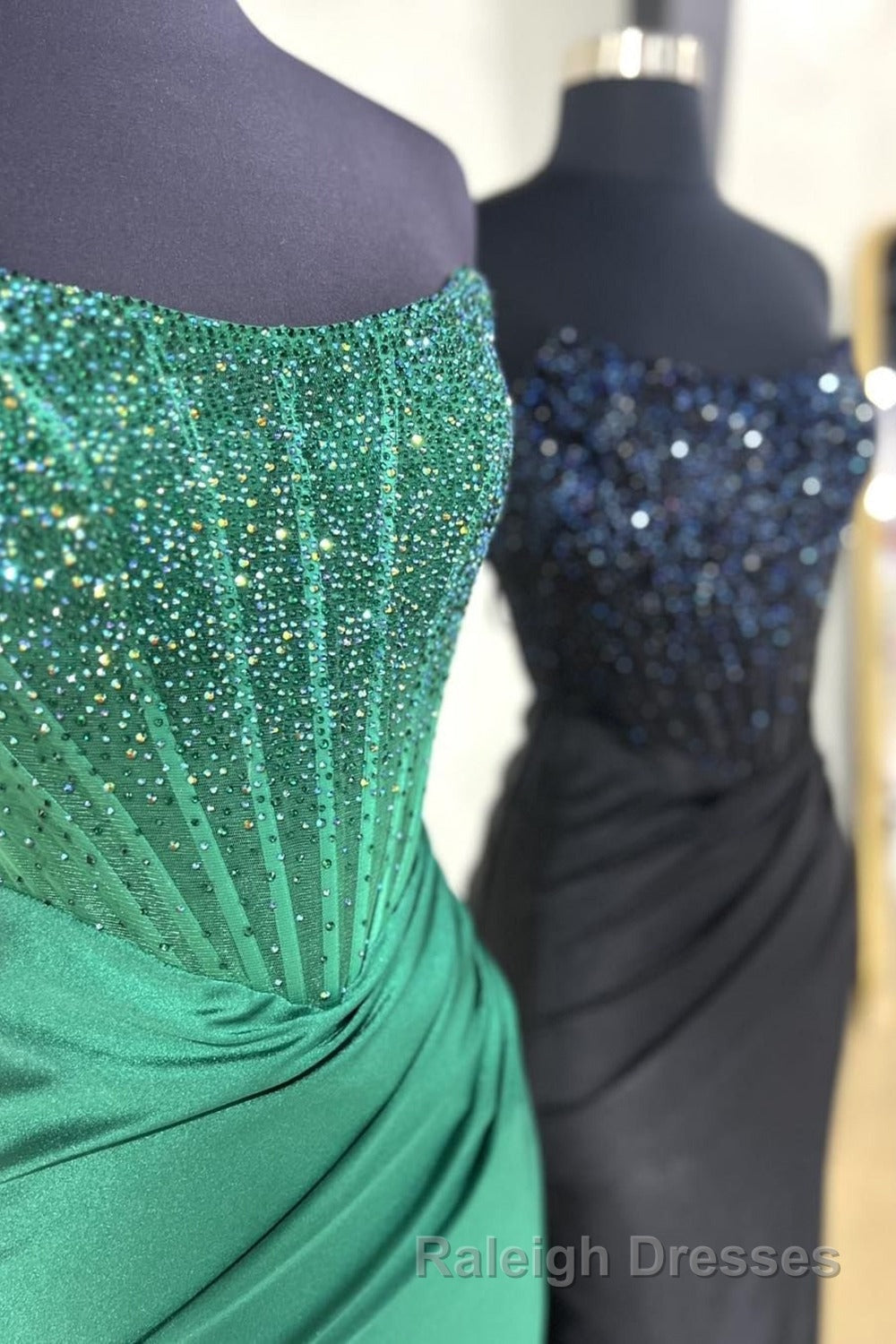 Strapless Mermaid Beaded Prom Dresses Long With Slit