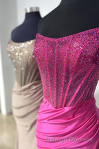 Strapless Mermaid Beaded Prom Dresses Long With Slit