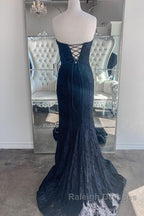 Strapless Mermaid Dark Blue Lace Long Prom Dress Mermaid Dark Blue Lace Prom Dress Dark Blue Lace Prom Dress