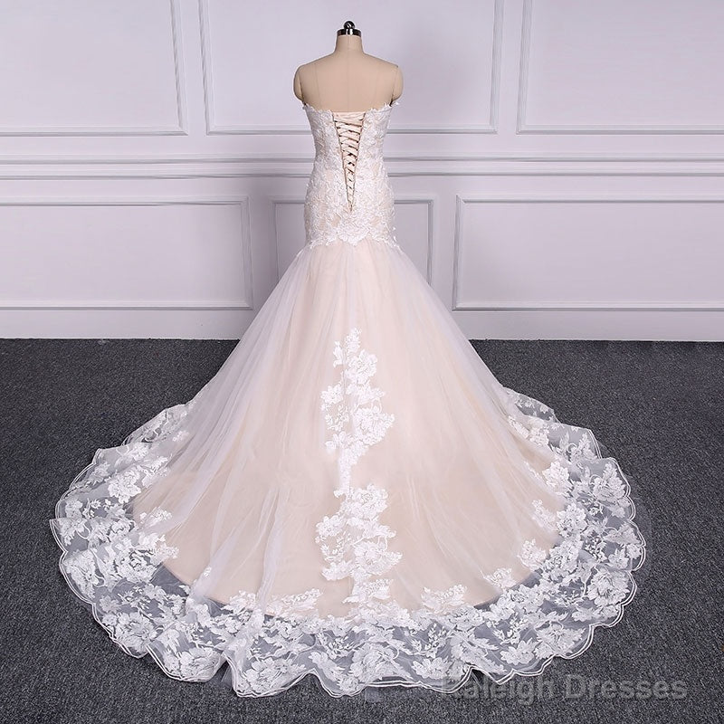 Strapless Mermaid Lace Wedding Dress Trumpet Bride Dresses