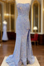Strapless Mermaid Light Blue Sequin Dress