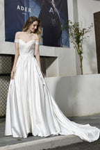 Strapless Off shoulder Appliques Sequins Satin Wedding Dresses