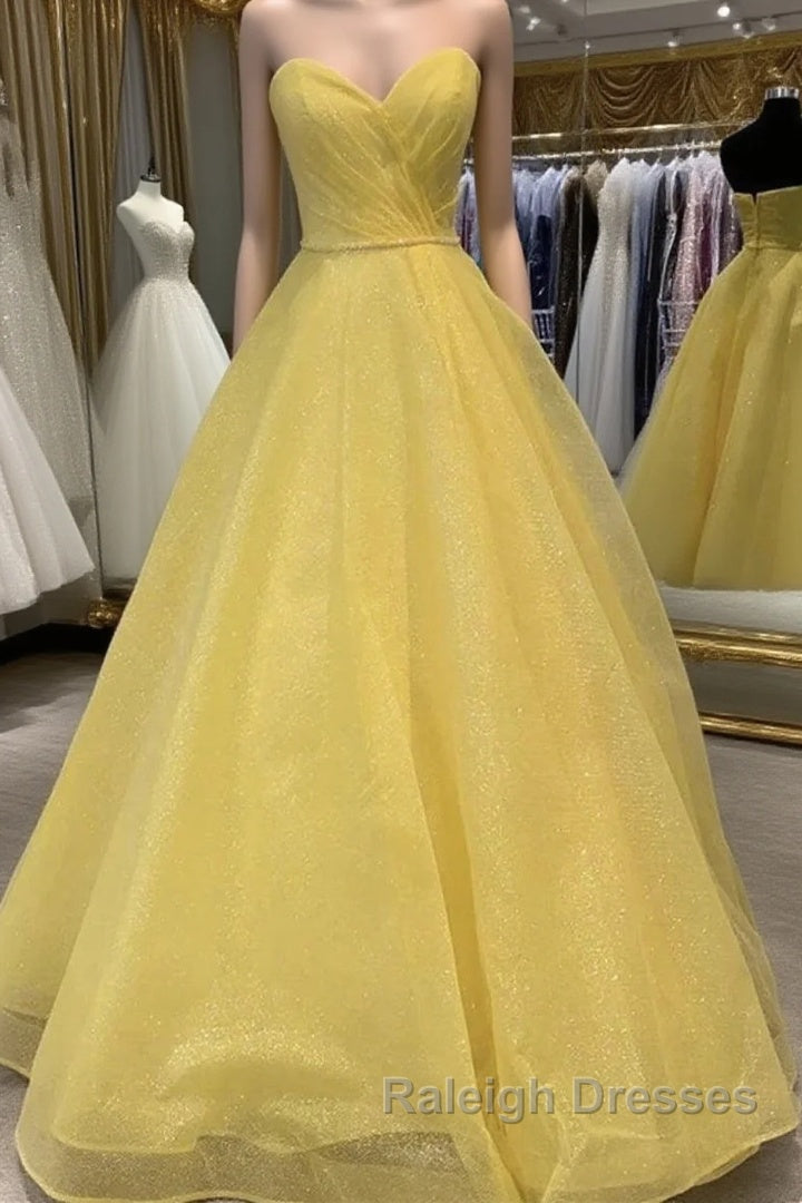Strapless Open Back Sequins Yellow Prom Dress, Shiny Yellow Formal Graduation Evening Dress Main image