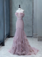 Strapless Pink Chiffon Creased Evening Dress Floor Length Mermaid Prom Dress With Sweep