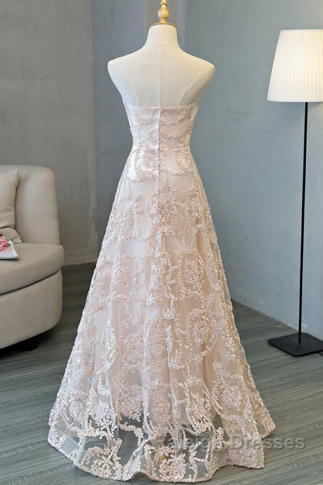 Strapless Pink Lace Long Prom Dress Pink Lace Prom Graduation Prom Dress Secondary image