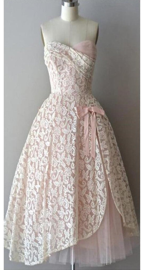 Strapless pink lace unique style vintage cheap homecoming Formal Prom gowns Dress Secondary image