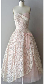 Strapless pink lace unique style vintage cheap homecoming Formal Prom gowns Dress