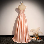 Strapless Pink Satin Long Party Dress Formal Prom Dress