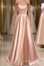 Strapless Pink Satin Long Party Dress Formal Prom Dress