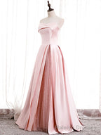 Strapless Pink Satin Prom Dresses, Pink Satin Long Formal Evening Dresses