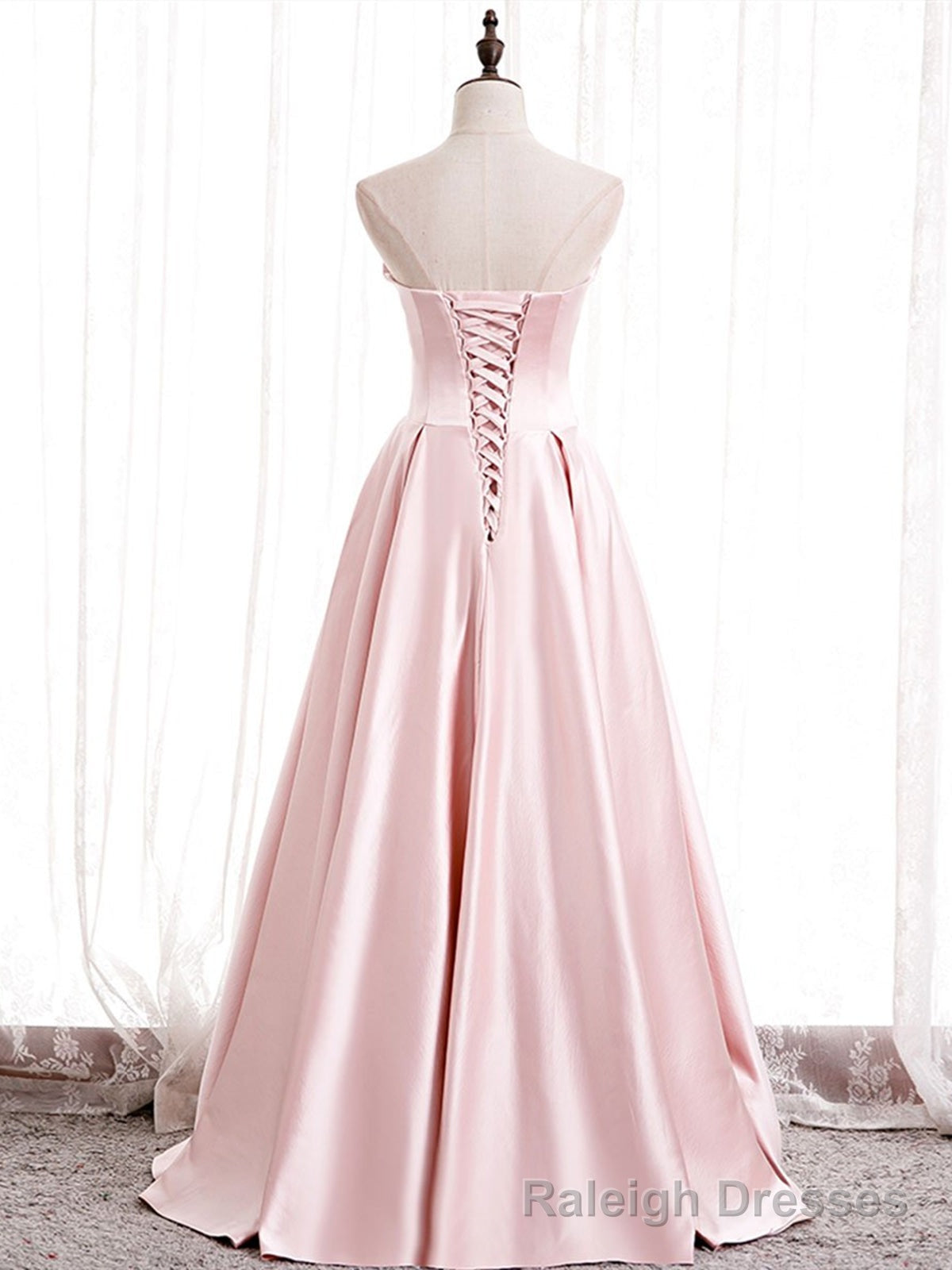 Strapless Pink Satin Prom Dresses, Pink Satin Long Formal Evening Dresses