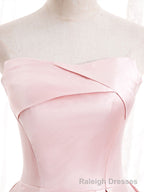 Strapless Pink Satin Prom Dresses, Pink Satin Long Formal Prom Dresses