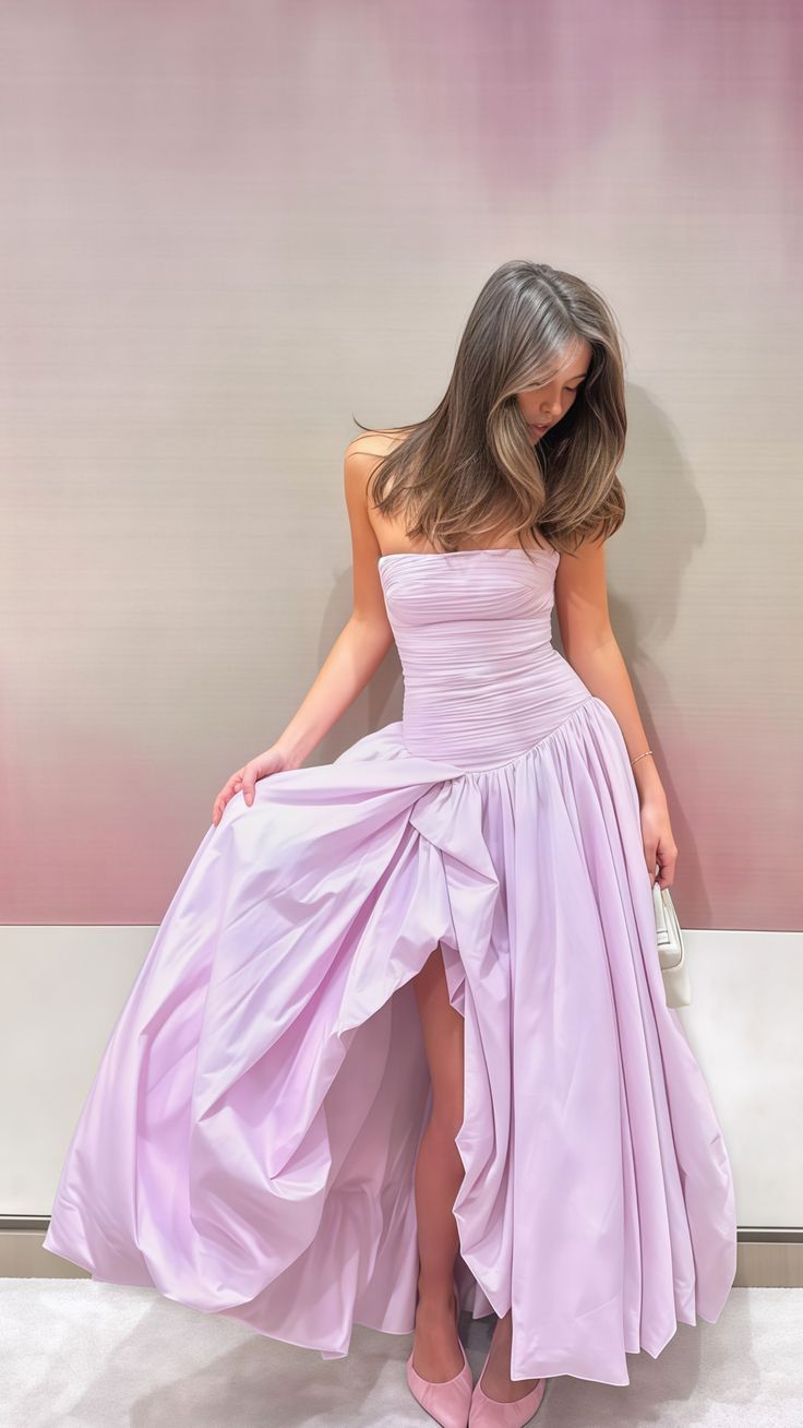 Strapless Pink Split Prom Dress A-Line Prom Dresses