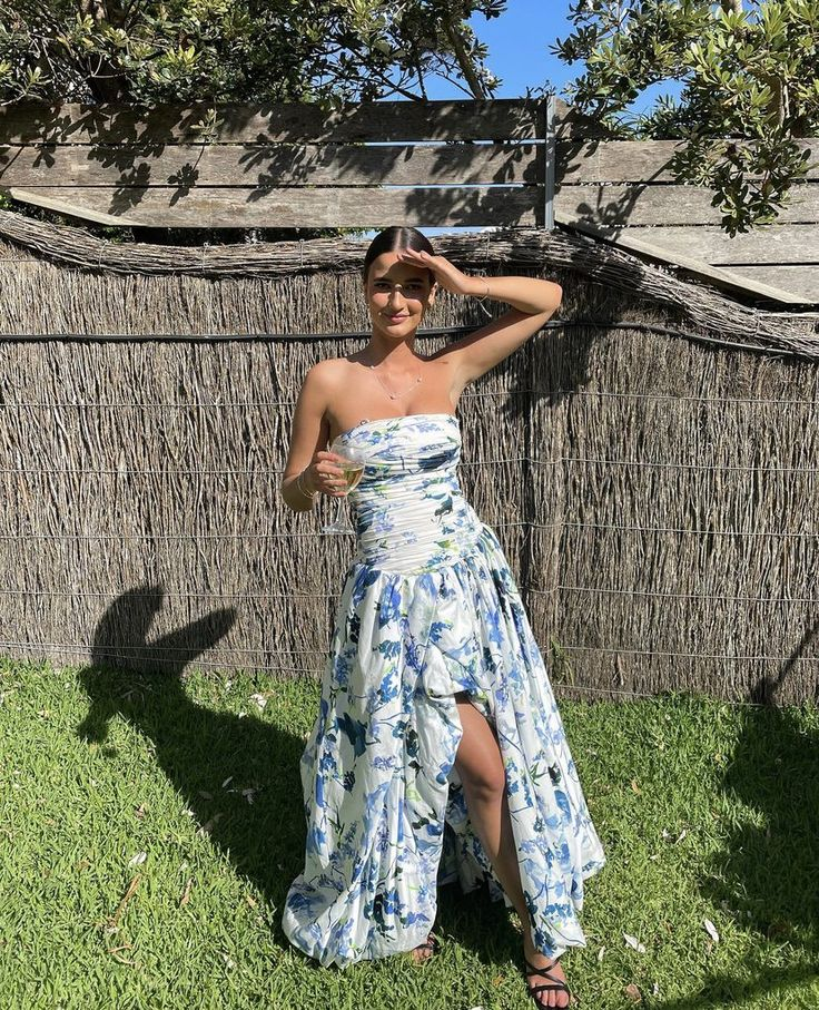 Strapless Print Floral Prom Dresses Long Prom Gowns