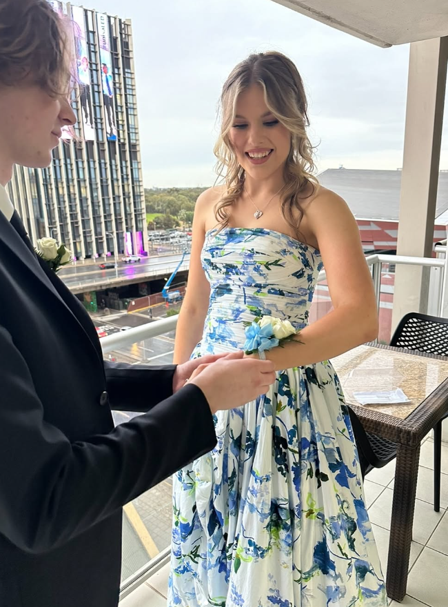 Strapless Print Floral Prom Dresses Long Prom Gowns