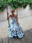 Strapless Print Floral Prom Dresses Long Prom Gowns