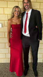 Strapless Red Mermaid Long Prom Dresses,