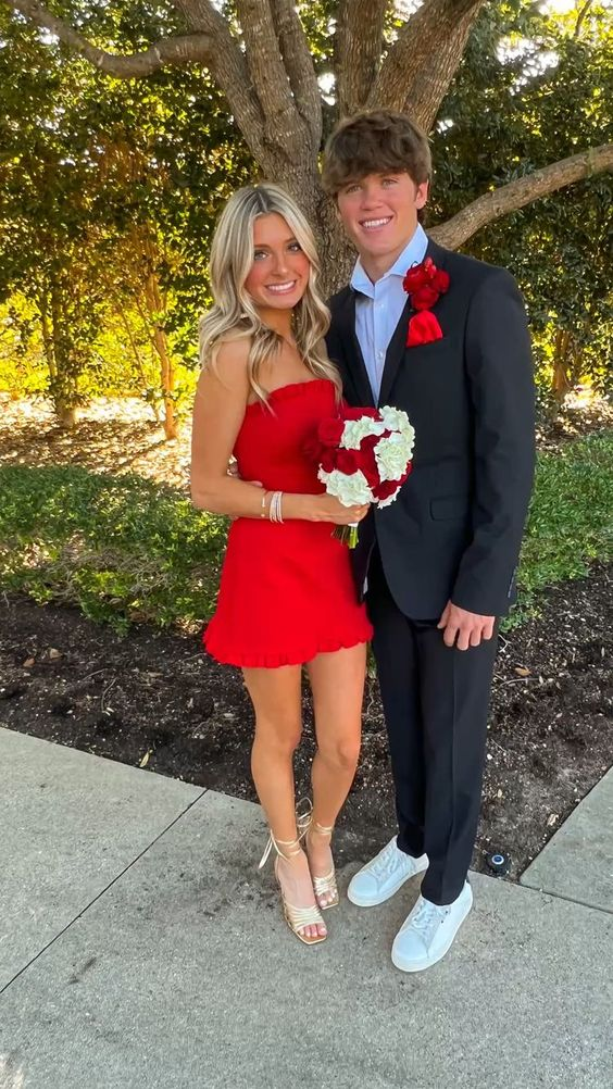 Strapless Red Short Prom Dresses Homecoming Dresses Main image