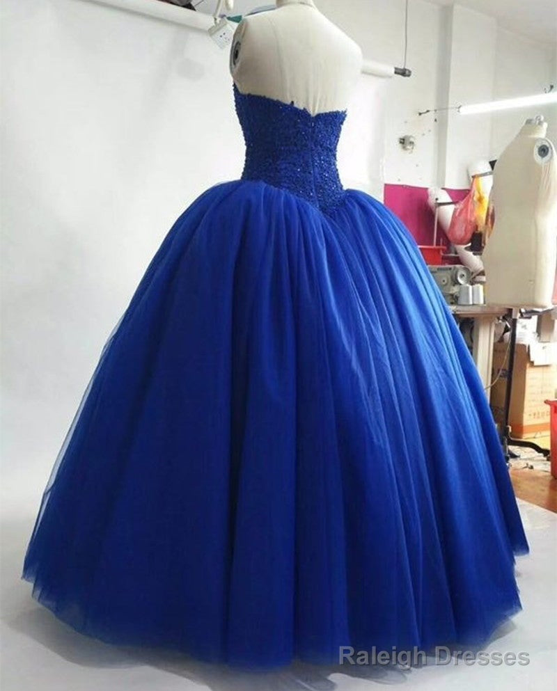 Strapless Royal Blue Tulle Ball Gowns Quinceanera Dress Lace Appliques Bodice Corset