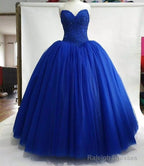 Strapless Royal Blue Tulle Ball Gowns Quinceanera Dress Lace Appliques Bodice Corset