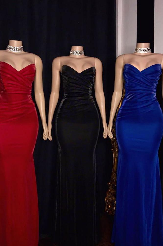 Strapless Ruffled V-Neck Mermaid Floor Length Prom Dresses