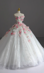 Strapless Runaway Princess Floral Tulle Floor-Length Wedding Dress