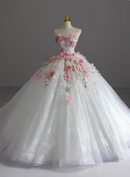 Strapless Runaway Princess Floral Tulle Floor-Length Wedding Dress