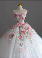 Strapless Runaway Princess Floral Tulle Floor-Length Wedding Dress