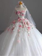 Strapless Runaway Princess Floral Tulle Floor-Length Wedding Dress