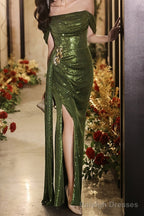 Strapless Sequin Ruched Trained Slit Mermaid Prom Gowns