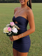 Strapless Sheath Short Homecoming Dresses With Keyhole