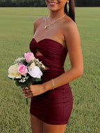 Strapless Sheath Short Homecoming Dresses With Keyhole