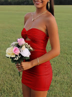Strapless Sheath Short Homecoming Dresses With Keyhole