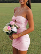 Strapless Sheath Short Homecoming Dresses With Keyhole