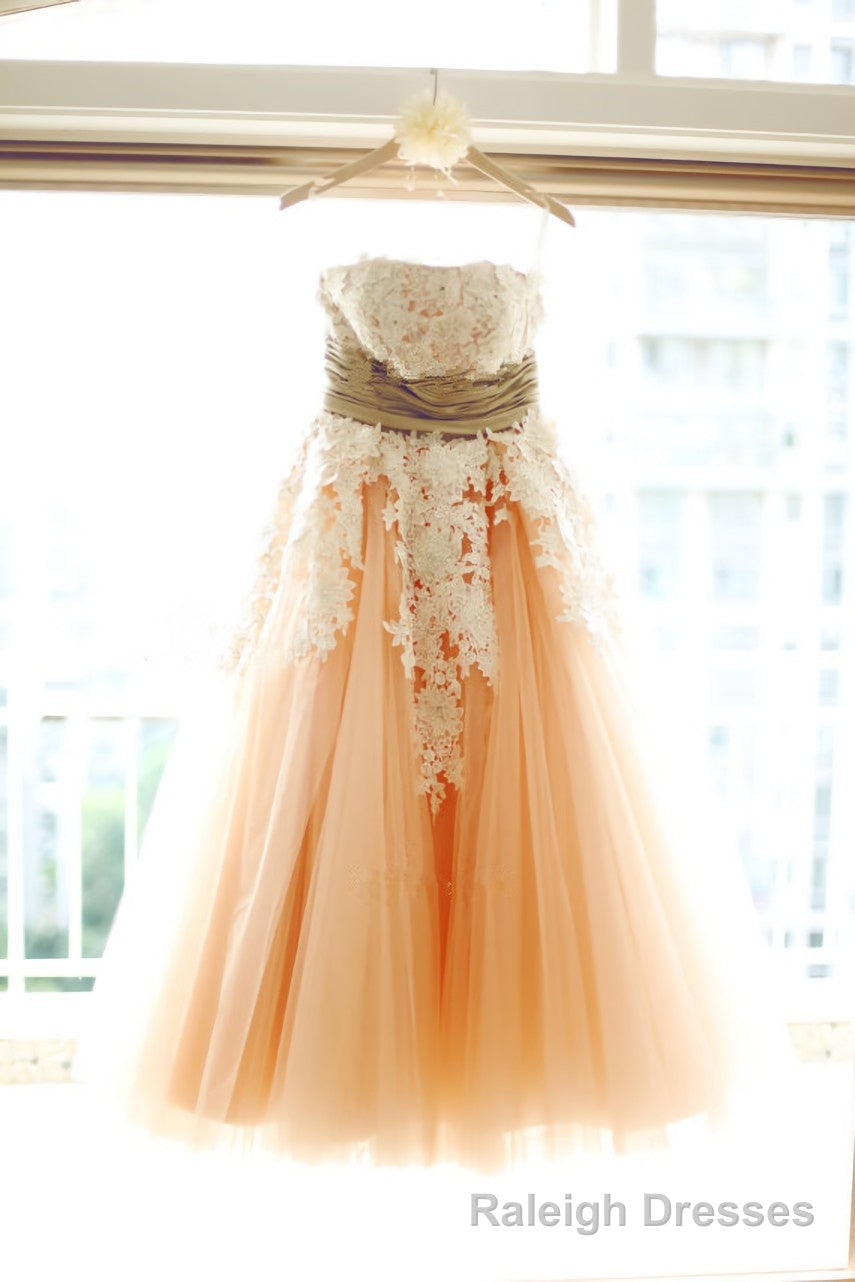 Strapless Short A Line Cocktail Dresses Applique Tea Length Princess Main image