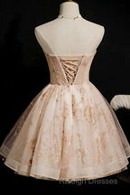 Strapless Short Champagne Prom Dresses Homecoming Dresses With Sequins