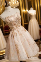 Strapless Short Champagne Prom Dresses Homecoming Dresses With Sequins