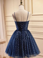 Strapless Short Navy Blue Prom Dresses, Short Dark Blue Formal Homecoming Dresses