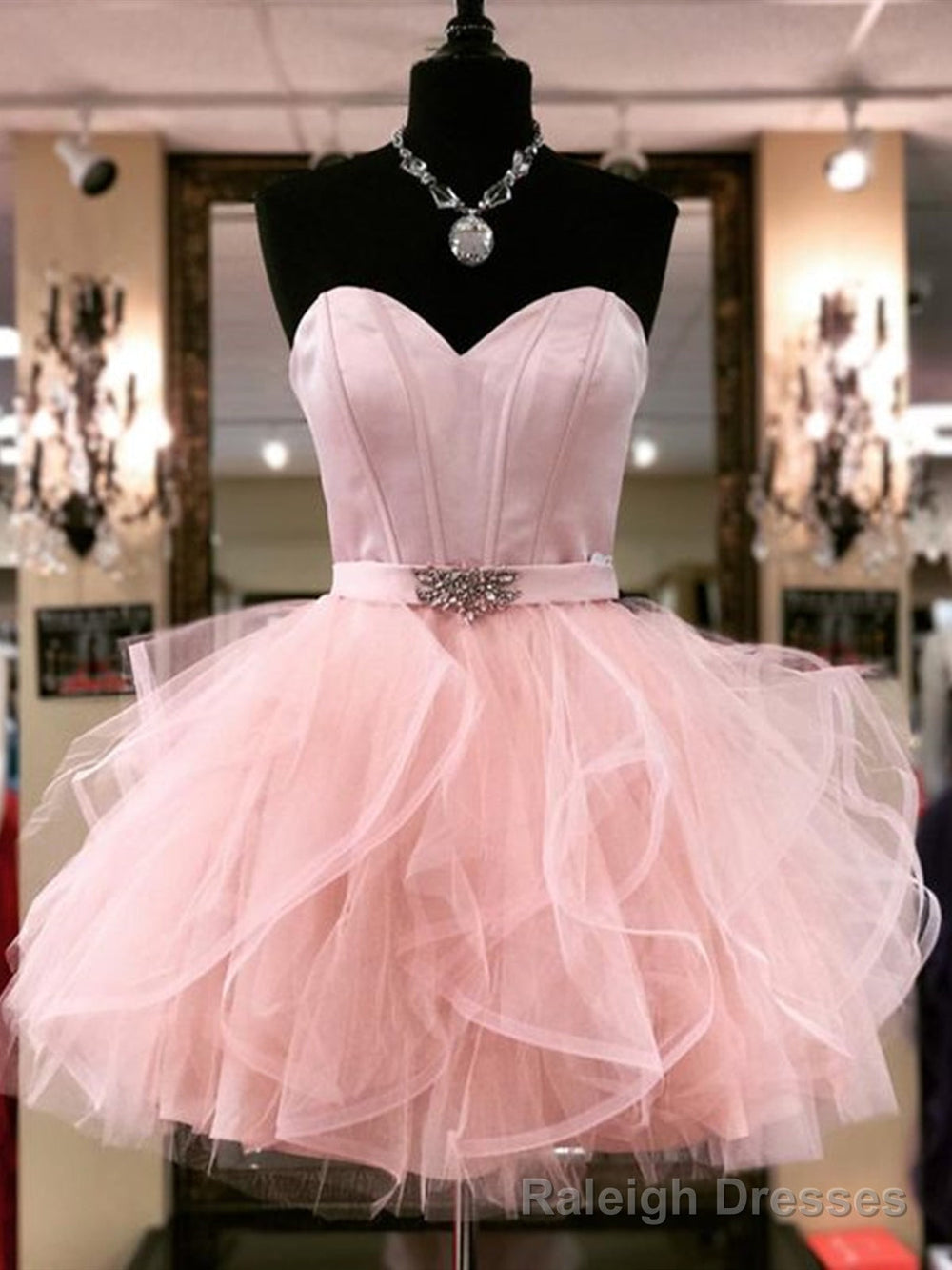 Strapless Short Pink Prom Dresses, Strapless Short Pink Formal Homecom