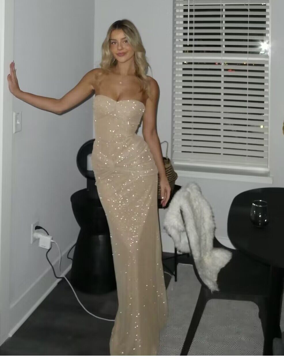 Strapless Sparkly Prom Dresses Long Sheath Birthday Prom Dress