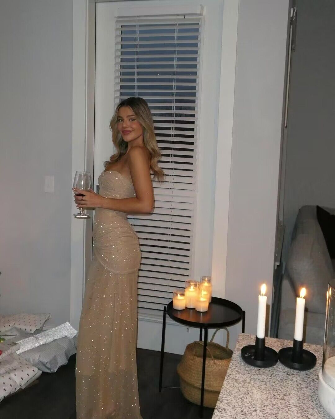 Strapless Sparkly Prom Dresses Long Sheath Birthday Prom Dress