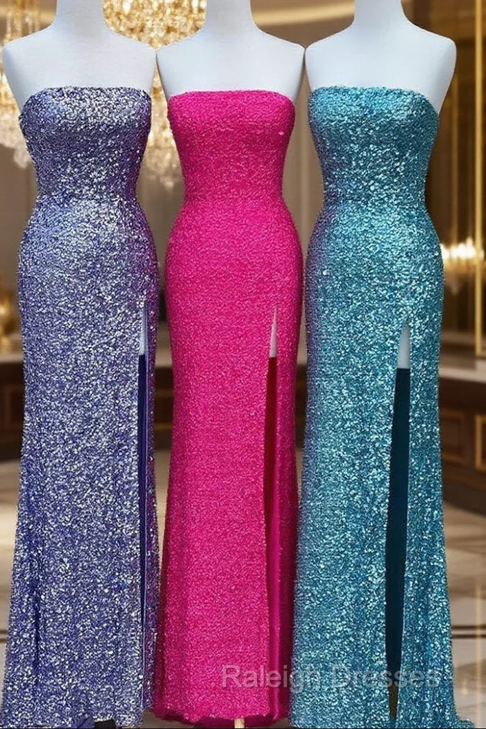 Strapless Sparkly Long Prom Dresses With Slit,Formal Dresses,Charming Dance Dress Main image