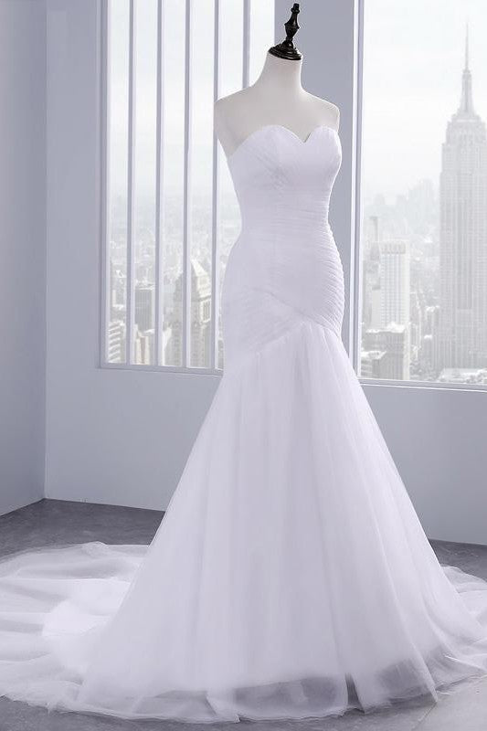 Strapless Sweetheart Mermaid Wedding Dresses Lace Ruffless Tulle Bridal Gowns Secondary image