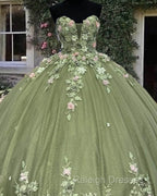 Strapless Tulle Ball Gown Dress With Pink Floral Flowers