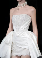 Strapless White Lace Wedding Dresses Mini Bridal Gown,