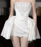 Strapless White Lace Wedding Dresses Mini Bridal Gown,