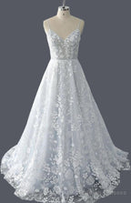 Straps A-Line Lace Wedding Dresses With Open Back