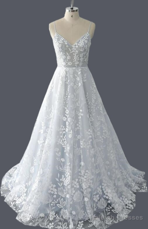 Straps A-Line Lace Wedding Dresses With Open Back